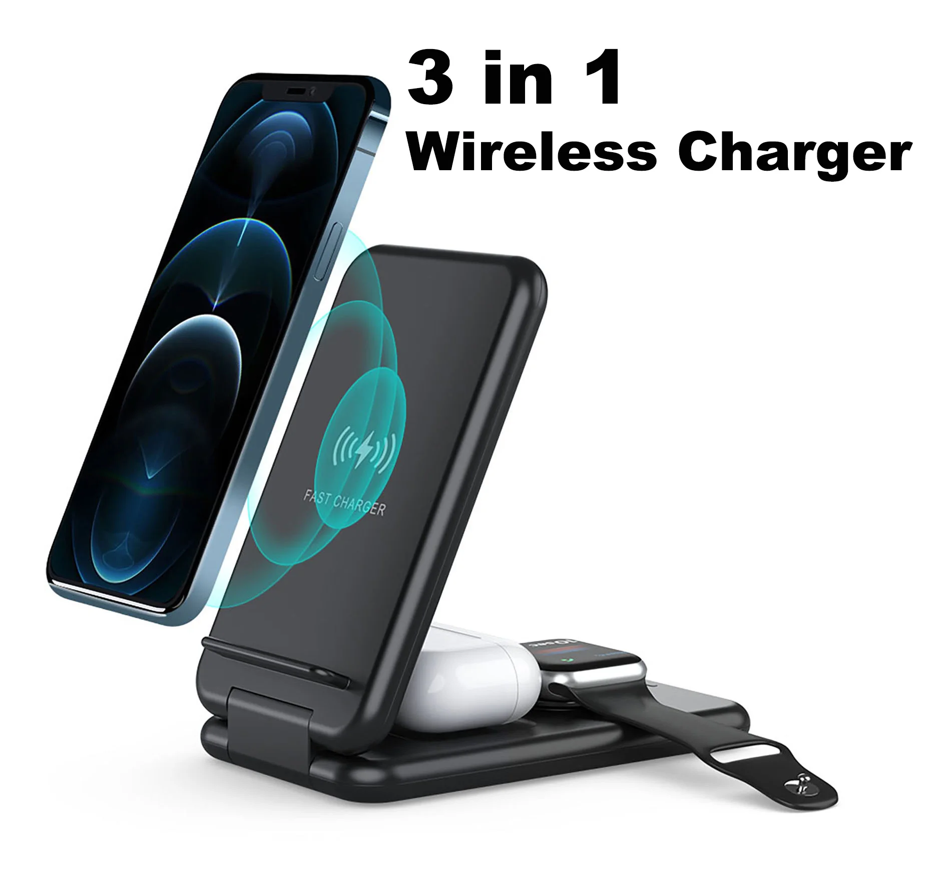 an iphone is charged by a wireless charger.