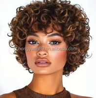 Perruque Courte Bouclée Afro Kinky avec Frange Épaisse pour Femmes