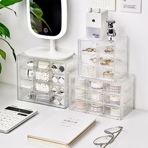 กล่องเก็บของแบบใส 9 ช่อง 6 ช่อง สำหรับเก็บเครื่องประดับ เครื่องสำอาง อุปกรณ์เครื่องเขียน กล่องจัดระเบียบโต๊ะทำงาน ทรงสี่เหลี่ยม - Product Image 1