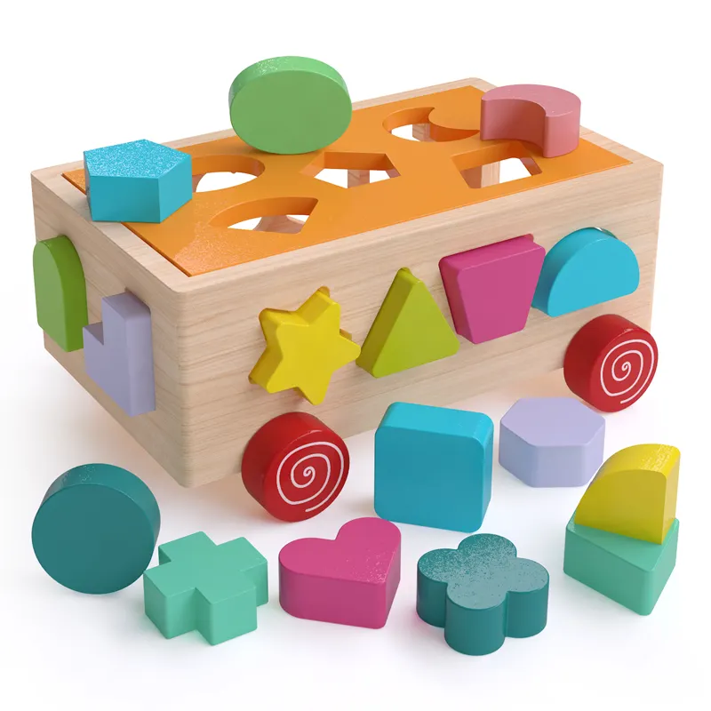 Wooden Toys 17 Holes Vehicle Blocks Shape Matching Colour Cognition Baby Early Educational Toys Children Gifts