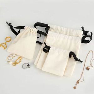 Low Price Eco Friendly Cheap Natural <b>Drawstring</b> Gift Cotton <b>Pouch</b> Promotional Calico Cloth Packaging Bag With Black Ribbon - Product Image 5