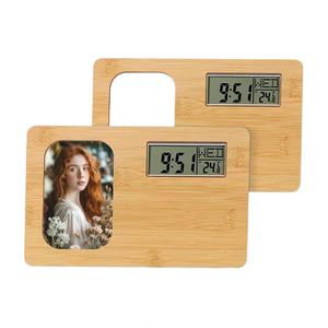 Novel Modern Blank Sublimation Photo Frame Hard Board Clock Face <b>Wooden</b> <b>Desk</b> Clock Wedding Favors Heat Transfer Bamboo Panel - Product Image 1