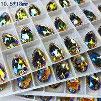 Paradise Shine à coudre dos plat AB cristal boutons 10.5*18MM larme forme robe de mariée perles de verre strass de haute qualité