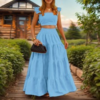 Annshine Fashion 2026 Musim Panas Eropa dan Amerika Setelan Dua Potong Model Terbaru Elegan Seksi Warna Solid Berpinggang Sedang dengan Atasan Camisole dan Rok A-line