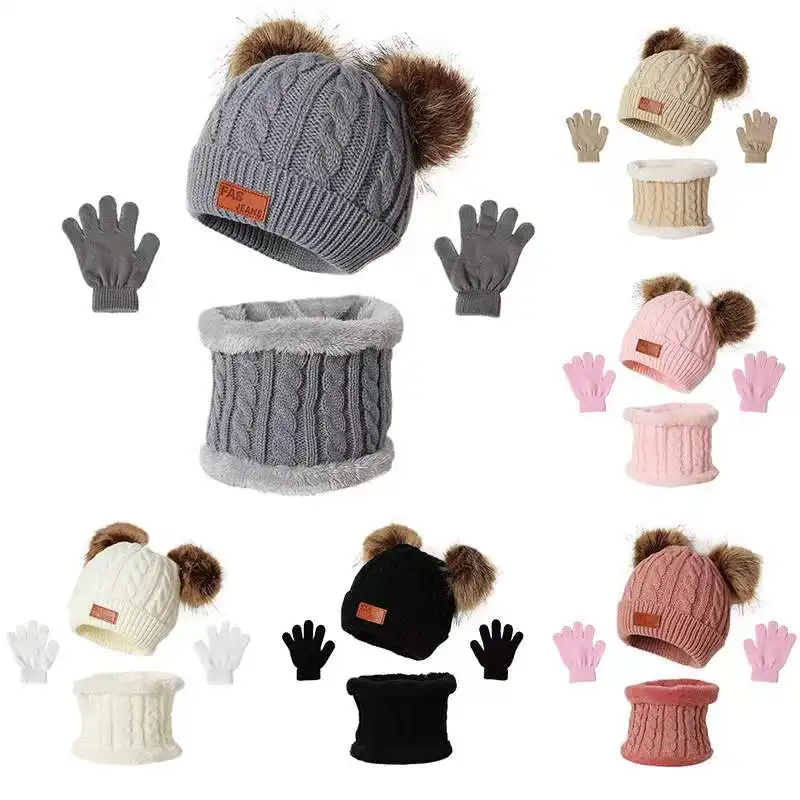 Warm Baby Boys and Girls Knitted Beanie Hats wholesale children's hats. Scarf. Glove set