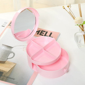 Gaochuang Round Jewelry Box With Compartments For <b>Kids</b> Mini Portable Storage Pink Blue Red Fuchsia - Product Image 3