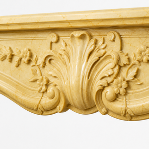 Traditional Marble <b>Fireplace</b> Mantel With Ornate Carving Golden Jade Stone Indoor Wood Burning Hearth For Dining Room - Product Image 3