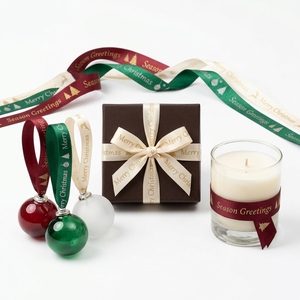 Ruban en satin imprimé personnalisé pour Noël, ruban avec logo en feuille d'or et paillettes pour emballage cadeau, décoration de fête de fin d'année, vente en gros - Product Image 5