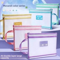 Bolsa de archivo para clasificación de materias escolares, con cremallera, de doble capa, gran capacidad, tamaño A4, transparente, de malla de nailon, para guardar papeles de prueba