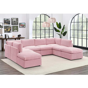 مجموعة أرائك جميلة قرنفلية وردية ناعمة للغاية من الأثاث مجموعة أرائك مقطعية وحدات أثاث - Product Image 1