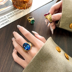 <b>Dainty</b> Jewelry Eco-friendly Copper Gold Plated Brushed 13*18mm Multicolor Zircon Artisan Two Tone Designer <b>Rings</b> for Statement - Product Image 6