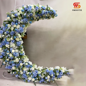 โรงงาน LEDA ขายส่งอุปกรณ์ตกแต่งงานแต่งงาน ซุ้มดอกกุหลาบสีฟ้ารูปพระจันทร์ ฉากหลังสำเร็จรูป - Product Image 4