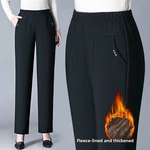 Pantalons décontractés doublés <span class=keywords><strong>en</strong></span> polaire grande taille pour femmes pantalons droits maman d'âge moyen pour le printemps automne hiver-transfrontalier - Product Image 2