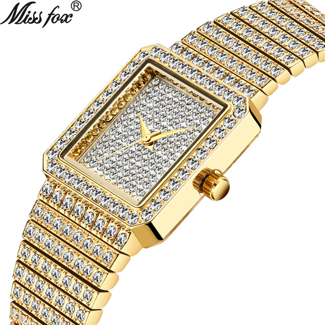 MISSFOX 2690 Good Quality Quartz Square Iced Out Watches Miss Fox Quartz Watches