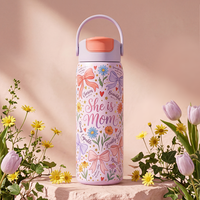 Gobelet de voyage isotherme en acier inoxydable de 24 oz avec couvercle à paille rabattable et poignée, personnalisable avec logo – Idée cadeau Fête des Mères en gros