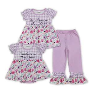 Conjuntos de Ropa a Juego para Niñas con Estampado de Flores RTS, Ropa para Hermanas, Trajes para Pascua - Product Image 1
