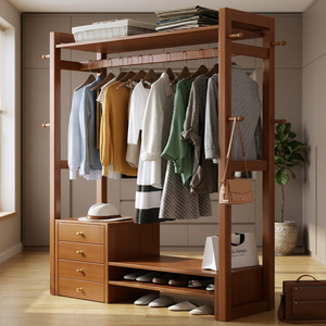 Modern Solid Wood Coat Rack with <b>Hooks</b> and <b>Shelves</b> Freestanding Multipurpose Storage for Bedroom Living Room Furniture - Product Image 2