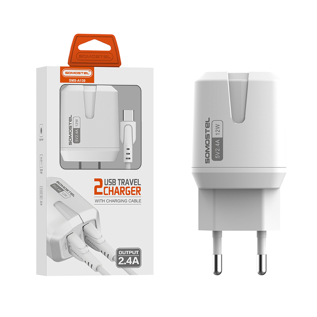 Somostel Carregador A139 Quick Charge Standard USB 12W Charger USB Cable 5V 2.4A Cargadores Para Celulares Mobile Phone Adapter