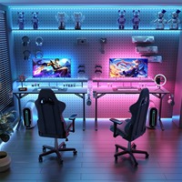 Mesa de juegos de diseño moderno y lujoso, luces LED de 55 pulgadas y toma de corriente, soporte de monitor de mesa para juegos de ordenador, fácil de montar