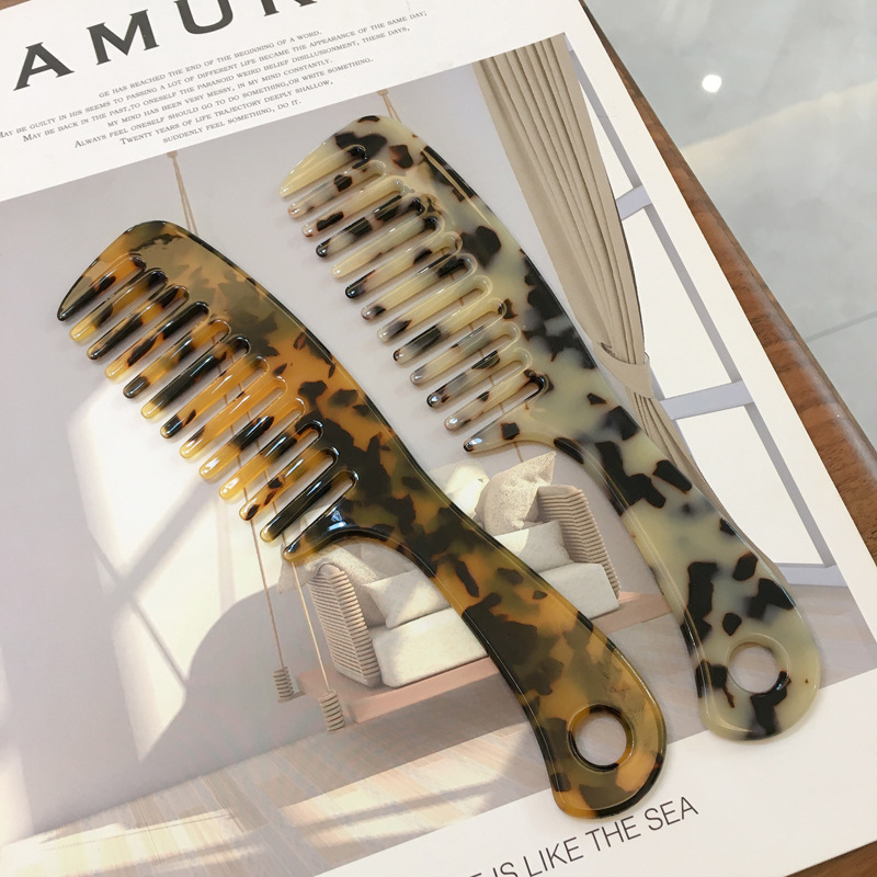 MIOトータスシェルアセテートヘアコームワイド歯大デタングリング