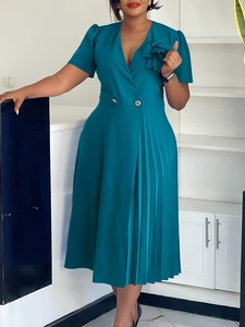 Abito <span class=keywords><strong>Midi</strong></span> da Donna Ecologico Tinta Unita con Vita Naturale, Linea ad <span class=keywords><strong>A</strong></span>, Casual Elegante, Girocollo, Manica Corta, Primavera Autunno, Floreale - Product Image 5