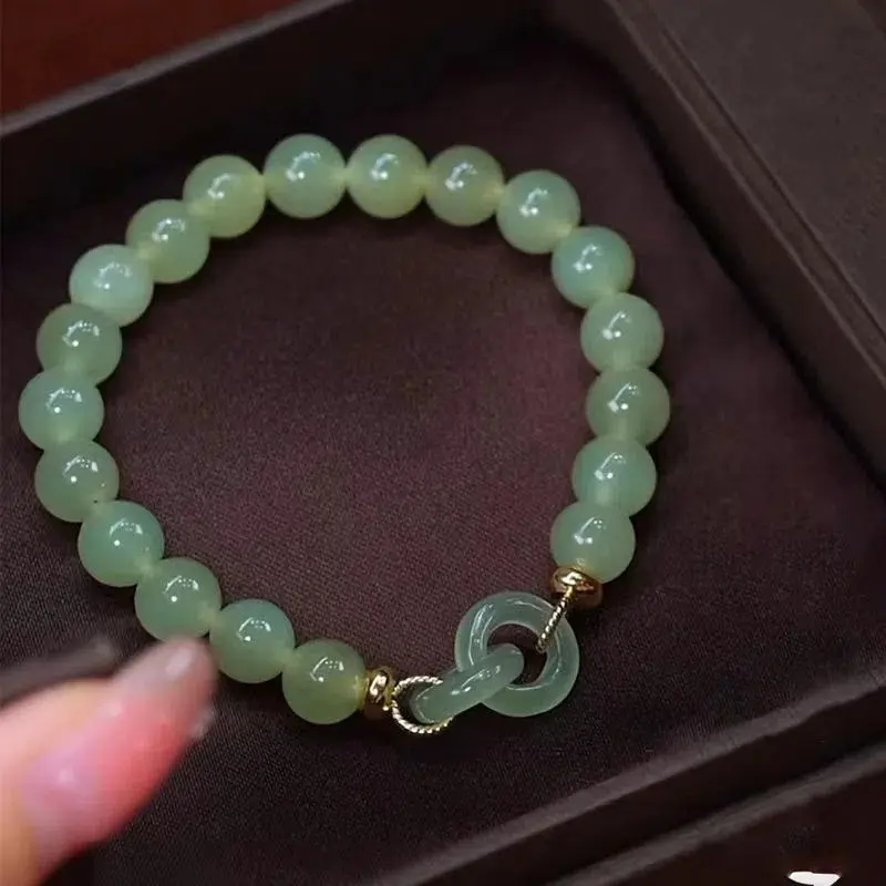 Aksesuarları kadınlar için İmitasyon yeşim kalsedon boncuk bilezik kadınlar için kalp toka Fengshui şanslı bileklik takı Pulsera Mujer