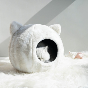 Nuevo diseño personalizado Cama <span class=keywords><strong>de</strong></span> Gato genuina <span class=keywords><strong>cueva</strong></span> hecho a mano forma <span class=keywords><strong>de</strong></span> cabeza Super suave Pod para gatito - Product Image 2