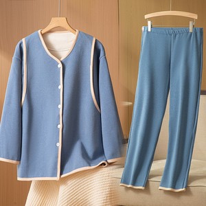 Automne et <span class=keywords><strong>hiver</strong></span> maternité <span class=keywords><strong>ensemble</strong></span> décontracté épaissi Double tissu couleur unie Cardigan pour l'allaitement sommeil et salon - Product Image 2