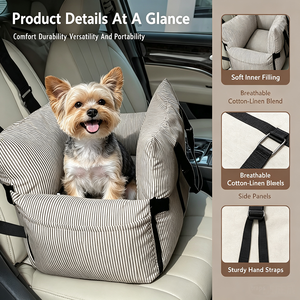 Siège de voiture pour chien portable, imperméable, siège rehausseur pour chien, siège de voyage pour animaux de compagnie lavable avec ceinture de sécurité et poches de rangement pour animaux de compagnie - Product Image 3