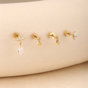 925 Sterling Bạc Sụn Bông Tai Stud Phụ Nữ CZ Sụn Stud Bông Tai Chuỗi <span class=keywords><strong>Dangle</strong></span> Daith Helix <span class=keywords><strong>tragus</strong></span> Piercing Đồ Trang Sức - Product Image 1