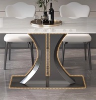 Table à manger italienne de luxe du fabricant, plateau rectangulaire moderne en pierre frittée, cadre argenté, pieds en métal pour meubles de maison