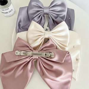 奢华手工设计水钻丝绸长丝带蝴蝶结女孩发夹配件大号蝴蝶结缎面蝴蝶结女性发夹 - Product Image 6