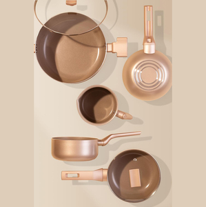 7 Piece With Glass Lids Wood Handles Oven Safe Modern Design For Gas Ceramic Non-Stick <b>Cookware</b> <b>Set</b> - Product Image 4
