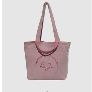 Custom Embroidery Logo Solid Color Open Organic Recycled Corduroy Durable Heavy Duty 15 Inches Shopping <b>Tote</b> <b>Bag</b> <b>Promotion</b> - Product Image 3