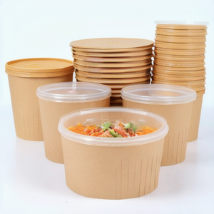 Bol en papier jetable de qualité alimentaire <span class=keywords><strong>avec</strong></span> couvercle blanc pour salade, pâtes et bol <span class=keywords><strong>Poke</strong></span> - Product Image 2