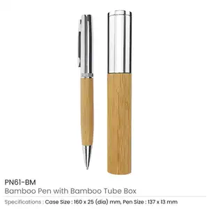 Wholesale Lucia Metal Pen - Metal Pen In Chromed And Bamboo Barrel Packed In Bamboo Tube Box With Chromed Cap