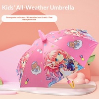Parapluie entièrement automatique pour enfants avec logo lapin de dessin animé, idéal pour filles, garçons, maternelle, tout-petits et élèves du primaire (8-9 ans)