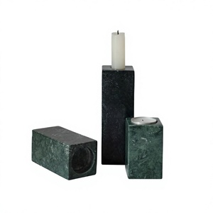Ensemble de 3 porte-bougies en marbre vert naturel, élégants supports décoratifs pour bougies, décoration de la maison, centre de table, cadeau - Product Image 1