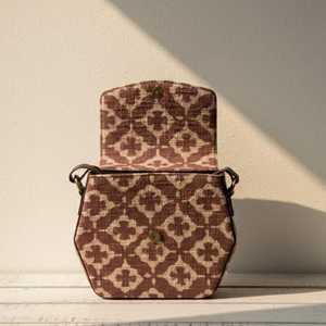 Bolso de Mano Boho Geométrico Hecho a Mano con Estampado de Bloques y Cierre de Cremallera, Ecológico, Vintage, para Mujer - Product Image 5