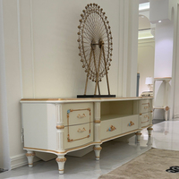 Console multimédia de luxe pour villa, style rococo baroque, en bois massif doré, ornée et fabriquée à la main