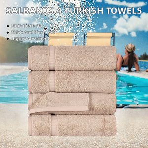 Serviettes de bain SALBAKOS 100% coton turc |   Ensemble de 4 serviettes de plage super absorbantes, épaisses, en tissu pelucheux, à motif uni, qualité hôtelière supérieure - Product Image 3