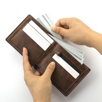 FSW585 dompet kulit PU risleting pria, dompet koin kulit PU rasa Premium, dompet pria murah, dompet grosir Retro pendek horisontal