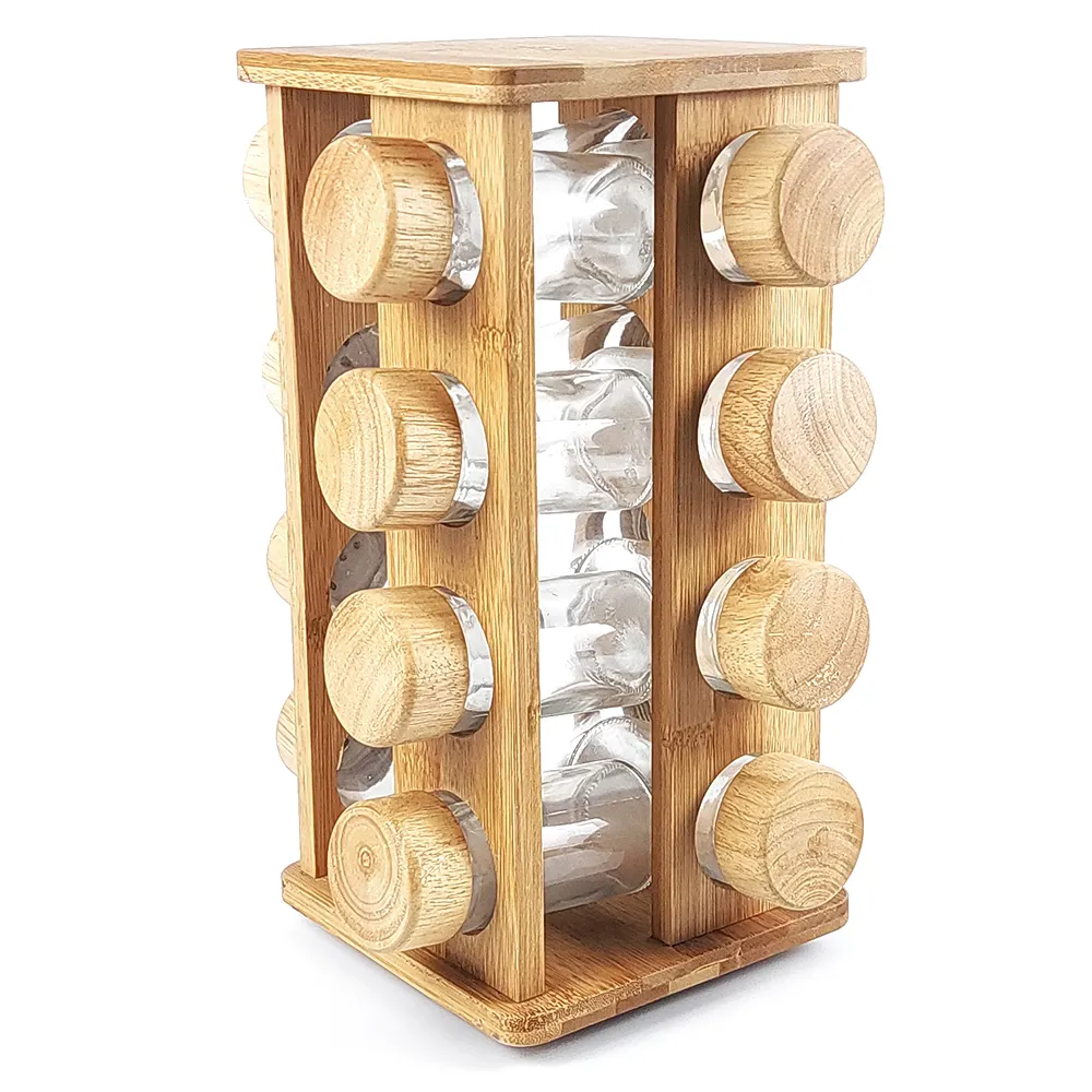 Storage Rack Custom Kitchen Accessories Countertop Bamboo Spice Rack 16 Spice Jars Wooden Spice Rack