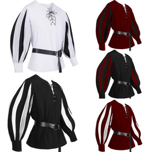 Ctreela Camisa Gótica De Encaje Con Volantes Para Hombre, Cuello Alto, Camisa De Pirata Vampiro, Renacentista, Medieval, Disfraz De Cosplay, Negro -, Mediana