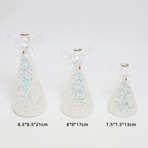 مجموعة من 3 تماثيل ملائكة مضيئة مع ترتر داخلي، تماثيل ملائكة بإضاءة LED للبيع - Product Image 4