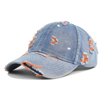 Casquette de baseball en jean déchiré à 6 panneaux, style « Dad Hat », délavée, réglable, vente en gros, OEM