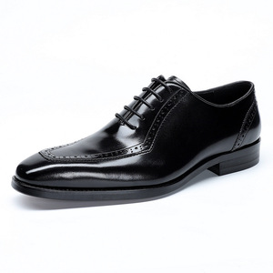 Zapatos de negocios británicos para <span class=keywords><strong>hombre</strong></span>, calzado Formal de cuero genuino, <span class=keywords><strong>mocasines</strong></span> planos con cordones, Oxford para fiesta y boda - Product Image 1