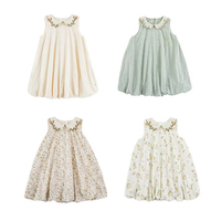 Robe d'été sans manches pour filles, imprimée, à col à revers, motif fleur, coupe trapèze, longueur genou, respirante et mignonne