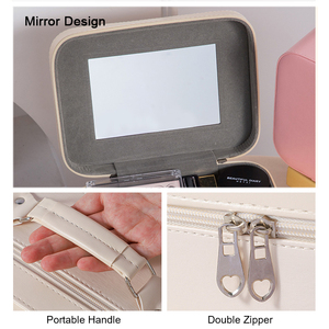 Sac de toilette en cuir pour femme, portable, professionnel, avec logo personnalisé, étui de maquillage rigide de <span class=keywords><strong>voyage</strong></span> avec miroir - Product Image 4