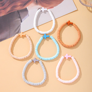 ชุดกำไลข้อมือแฟชั่นรูปกากบาท 6 ชิ้น หลายสี ทำจากดินโพลิเมอร์ยืดหยุ่น สไตล์โบฮีเมียนสำหรับผู้หญิง - Product Image 3
